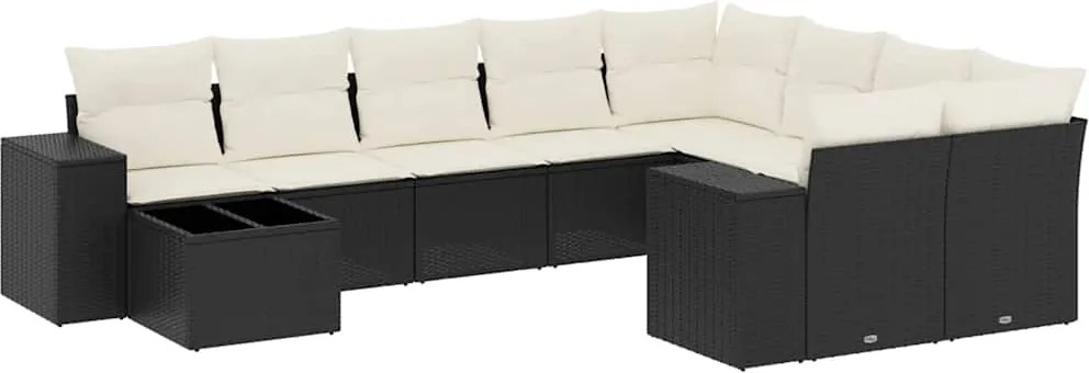 vidaXL 10 részes fekete polyrattan kerti ülőgarnitúra párnákkal