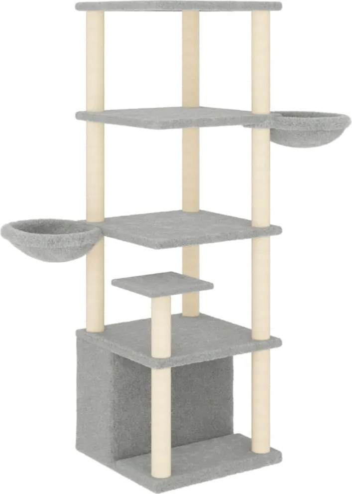 vidaXL világosszürke macskabútor szizál kaparófákkal 147 cm