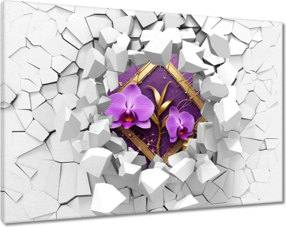 Vászonkép 90x60 Lila orchideák és arany