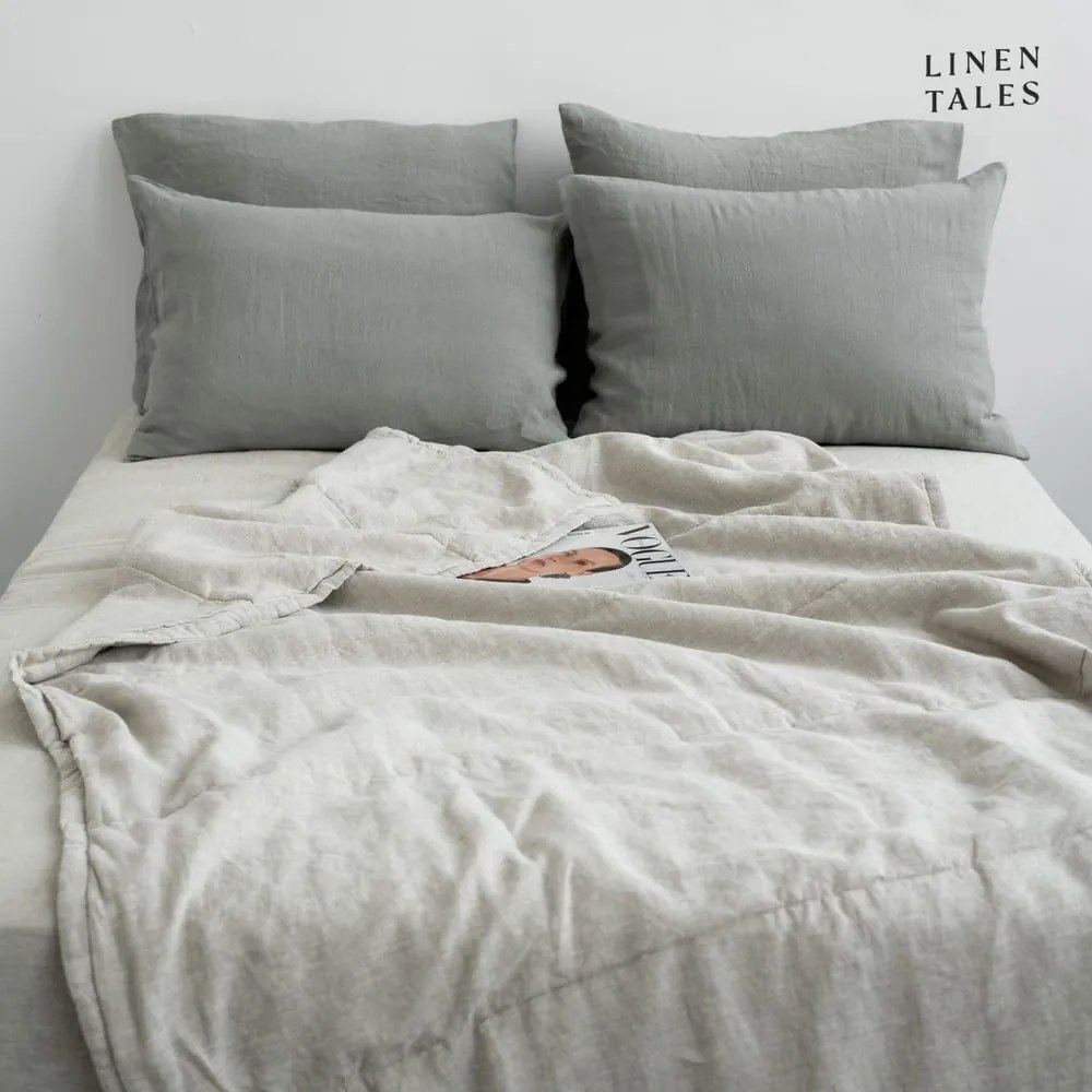 Natúr színű len steppelt ágytakaró 220x230 cm Melange – Linen Tales