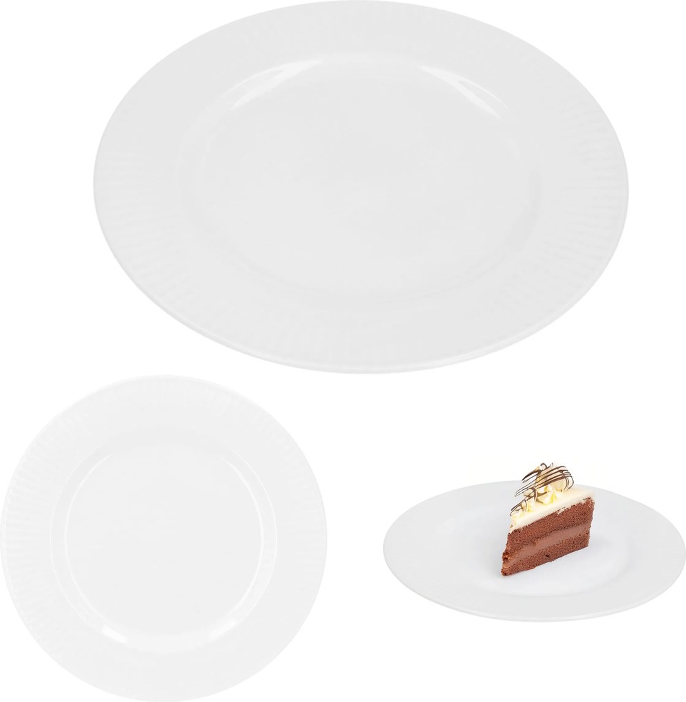 Desszert tányér porcelán 20 cm fehér, dombornyomott mintás