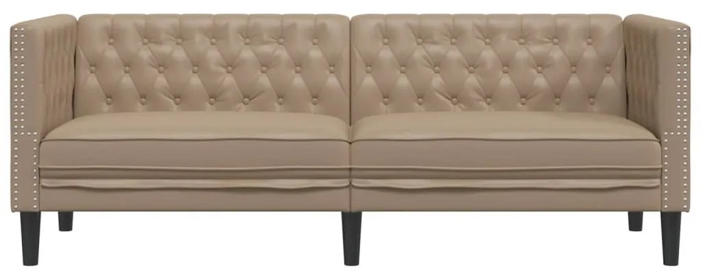 3 személyes kávészínű műbőr Chesterfield kanapé
