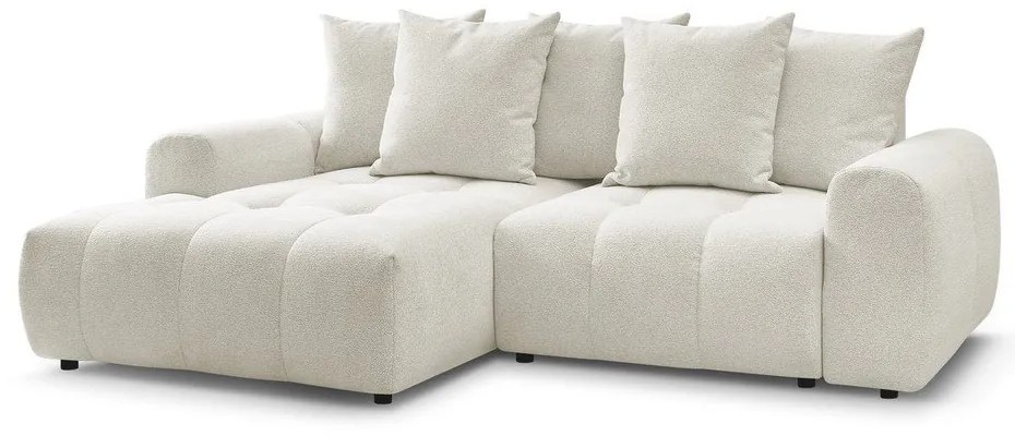 Fehér zsenília kinyitható-tárolóhelyes sarokkanapé (bal oldali-heverő résszel) Roxelane – Bobochic Paris