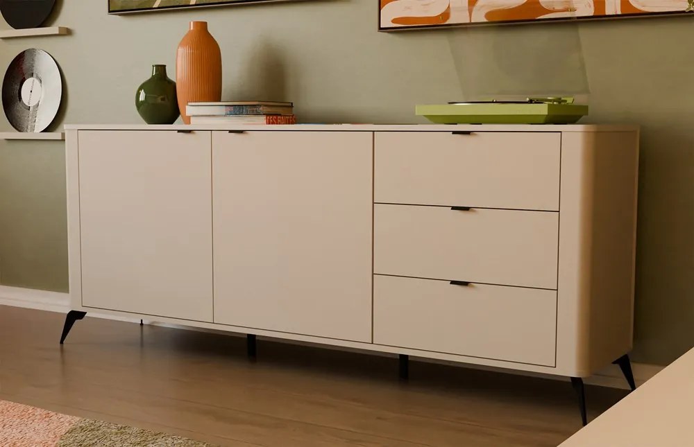 CORDOBA 2D3S komód 183x43x11.5 cm, kasmír- fekete lábakkal