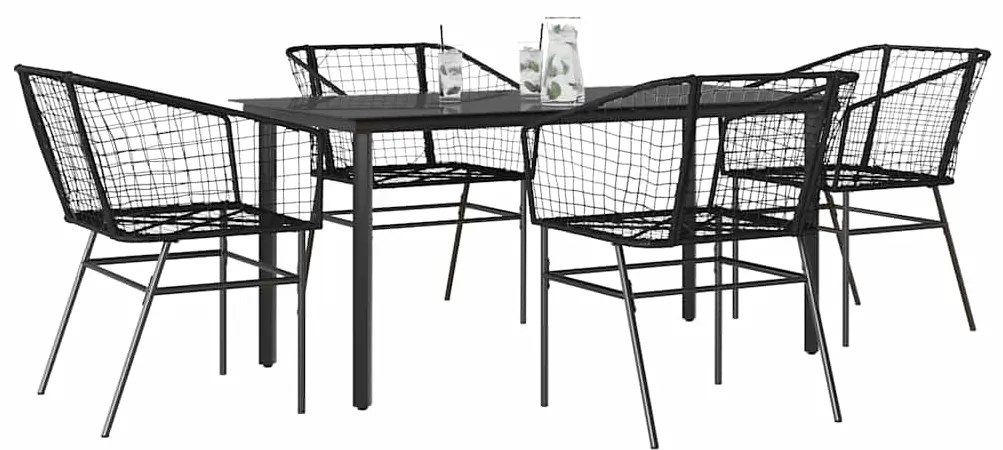 vidaXL 5 részes fekete polyrattan üveg kerti étkezőgarnitúra