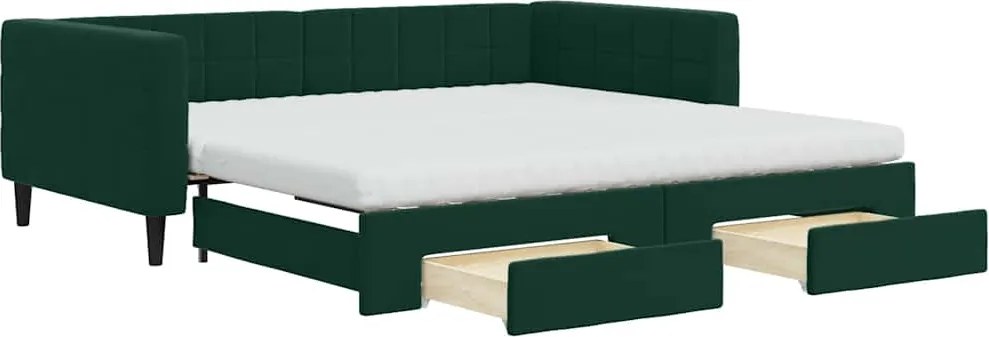 vidaXL sötétzöld kihúzható bársony heverő fiókkal 100 x 200 cm