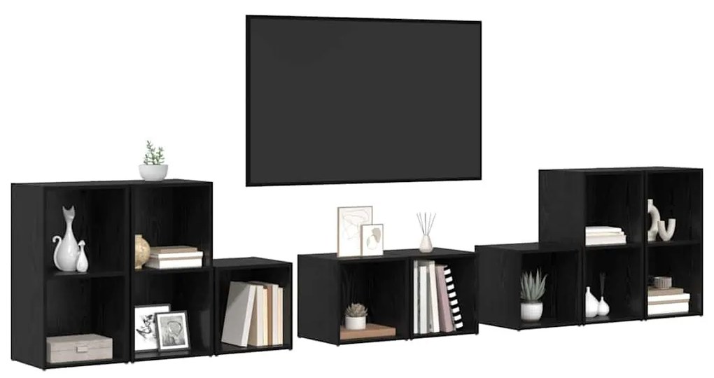 TV Szekrény Szett 8 pcs Fekete tölgy 37 x 35 x 72 cm Faanyag