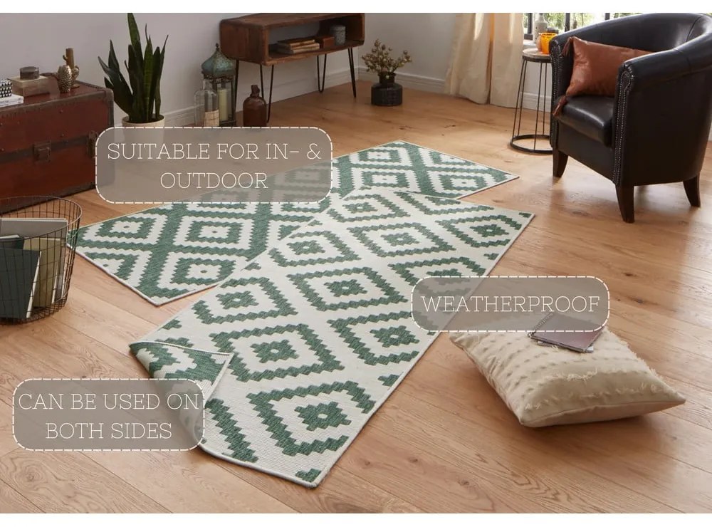 Malta zöld-krémszínű kültéri szőnyeg, 80 x 345 cm - NORTHRUGS