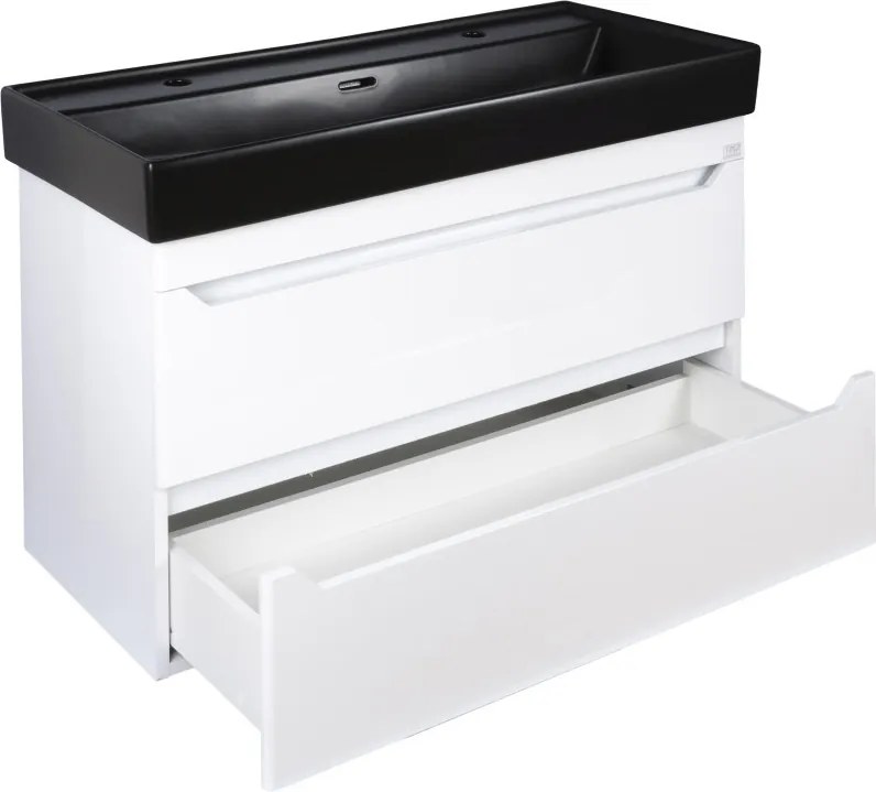 TMP SHARP 100D fali fürdőszobabútor - CeraStyle SHARP FEKETE DUPLA csaplyukas mosdóval - 100 x 48 cm