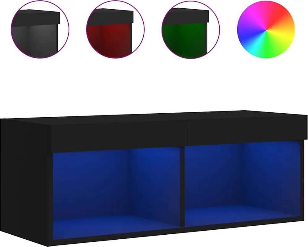 vidaXL fekete TV-szekrény LED-világítással 80 x 30 x 30 cm