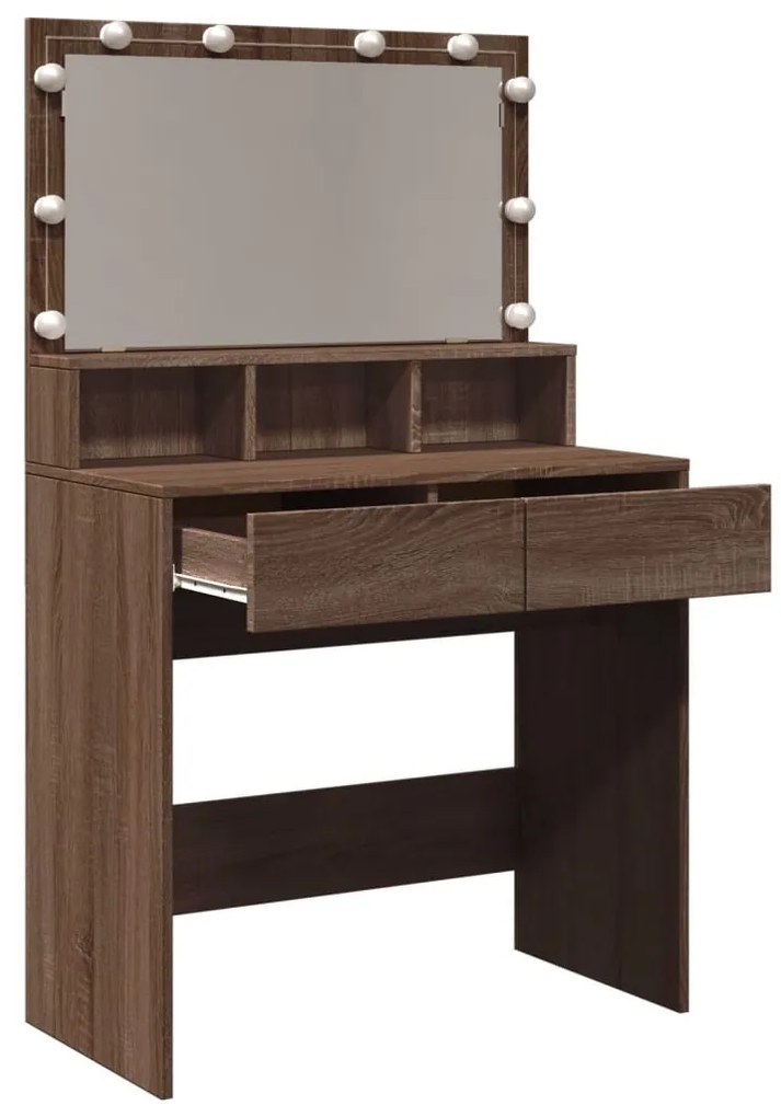 barna tölgy színű fésülködőasztal LED-del 80 x 41 x 134,5 cm