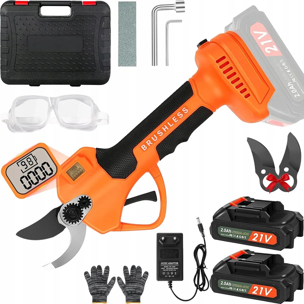 300W Metszőolló Elektromos 21V 2X 2000mAh AKU+koffer