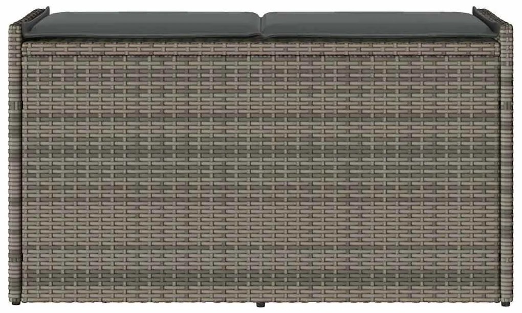 Szürke polyrattan kültéri tárolópad párnával 100 cm