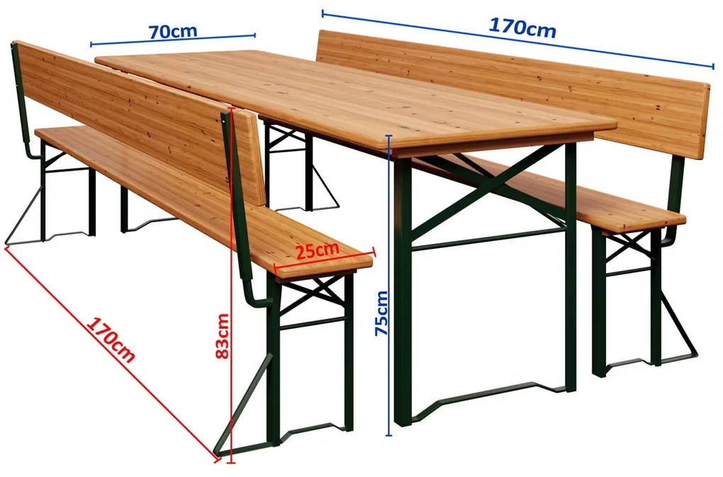 Casaria® Sörkészlet kartámasszal 170 cm - összecsukható