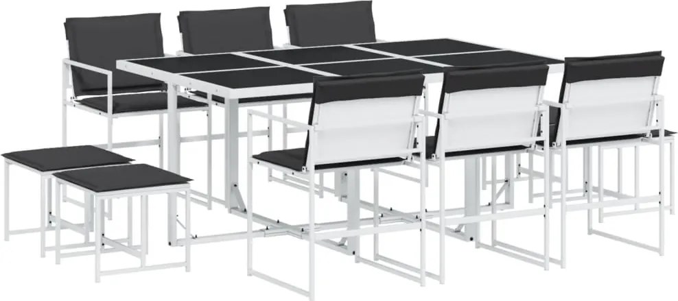 vidaXL 11 részes fehér textilén kerti étkezőgarnitúra párnákkal