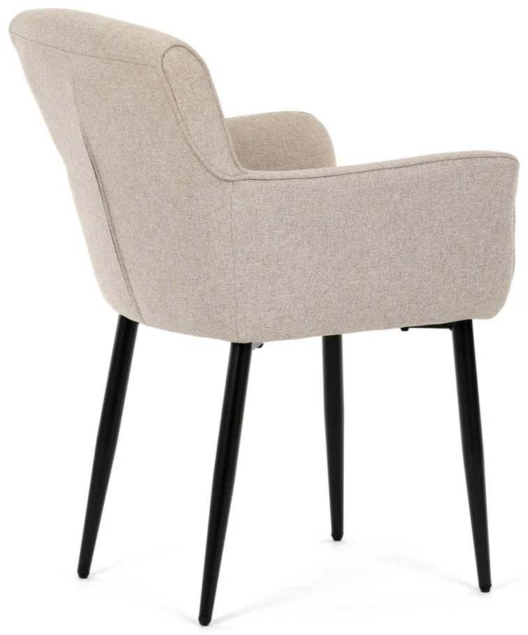 Scaun elegant de sufragerie, material textil crem ușor de curățat, picioare metalice lăcuite negru mat