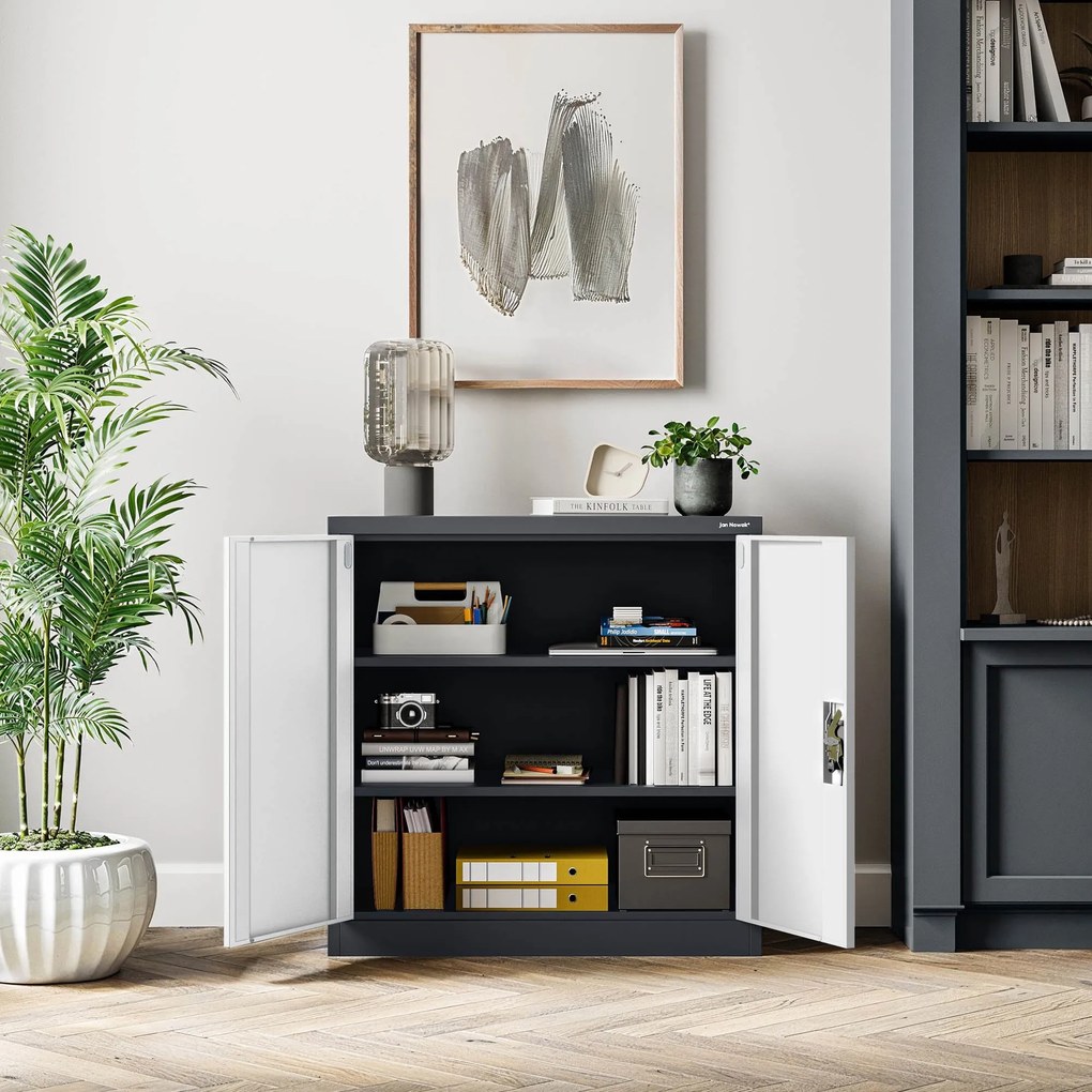 Alacsony fém irattartó szekrény BEATA, 900 x 930 x 400 mm, antracit-fehér