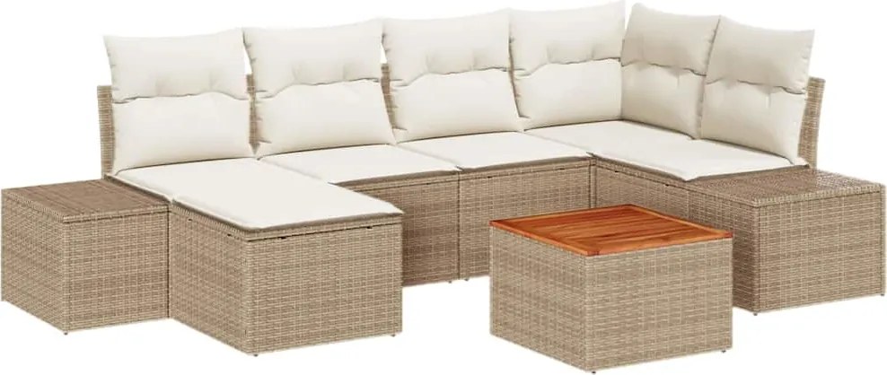 vidaXL Kerti Kanapé Szett párnával 7 pcs Bézs polirattan