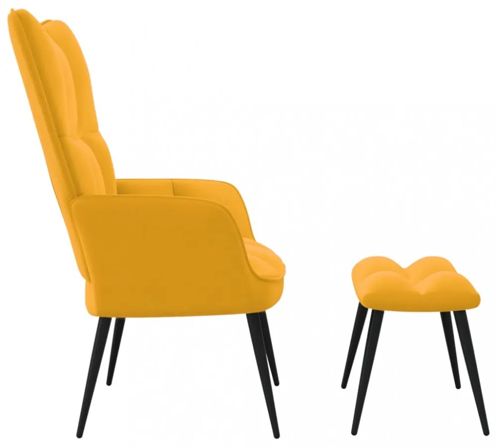 pihenőfotel zsámolynal mustárzöld bársonyból