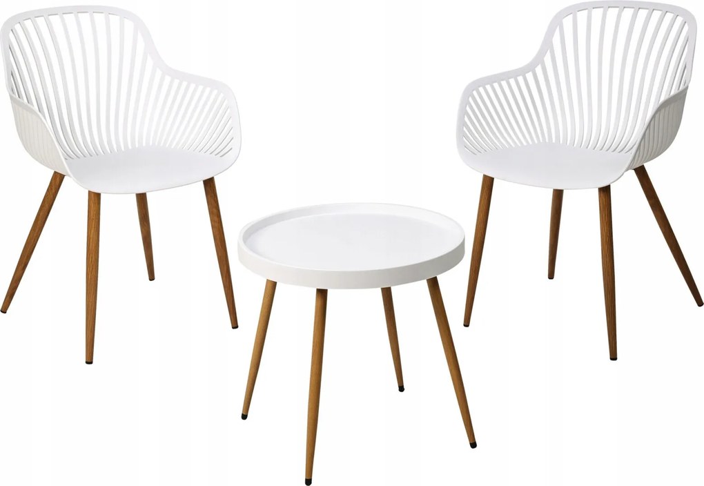 Műanyag Kerti Bútor Szett Asztallal És 2 Fehér Fotellel 56X55X84CM