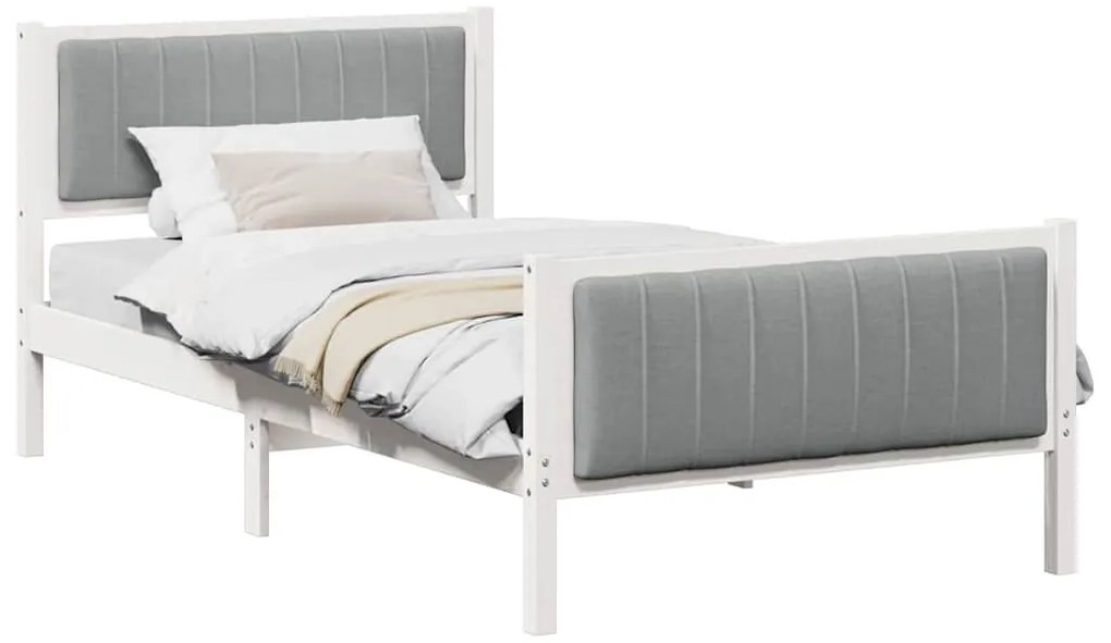 Ágykeret Fehér és világosszürke 100 x 200 cm Tömör fenyőfa