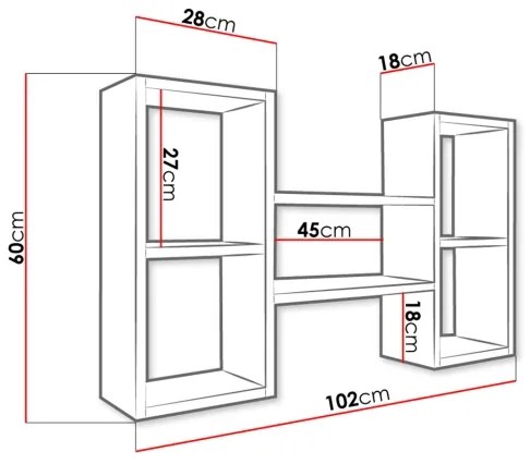 Fali polc TRIO 60x102 cm fehér
