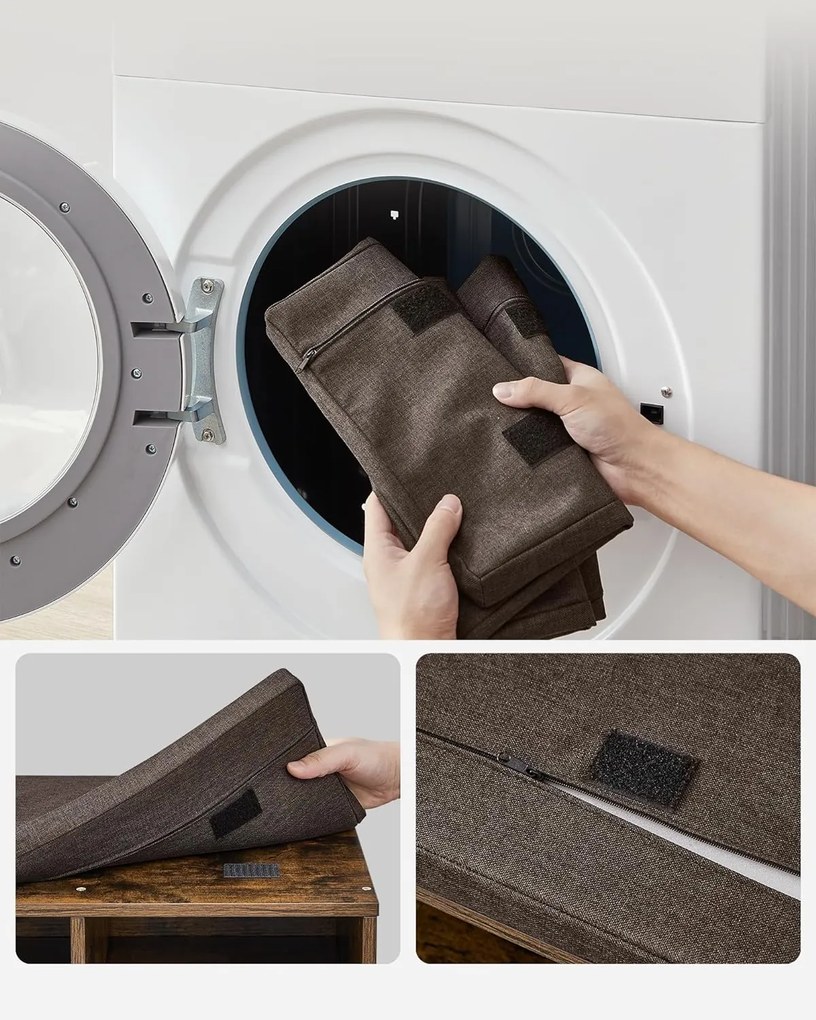 Cipőpad, tárolópad párnázott üléssel, 12 rekesszel, rusztikus barna