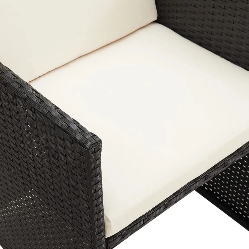 4 db fekete polyrattan kerti étkezőszék párnával