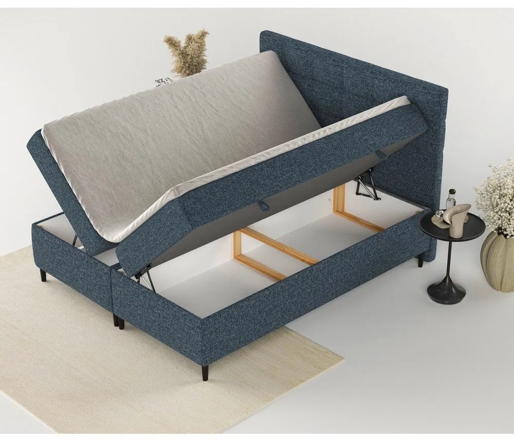 Sötétkék ágyneműtartós boxspring ágy 140x200 cm Urbaneo – Maison de Rêve