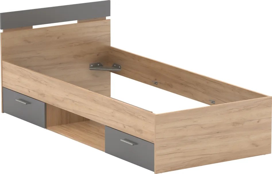 Ágykeret, 90x200, artisan tölgy/grafit, MICHIGAN NEW