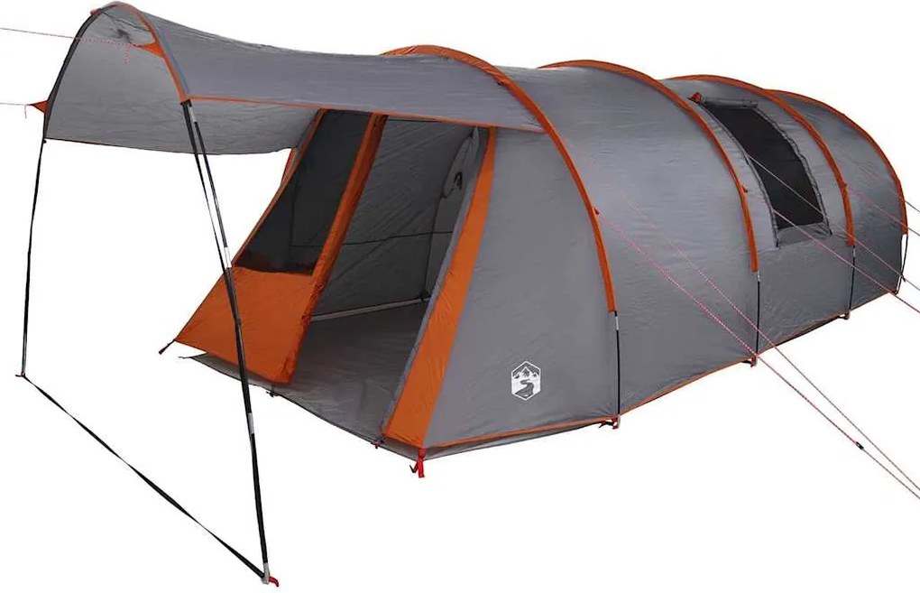 vidaXL Alagútsátor 4 fős tetővel Szürke és narancs 740 x 370 x 220 cm