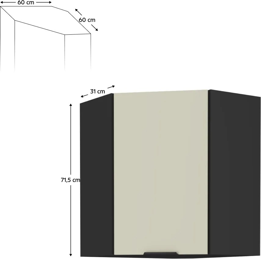 Felső sarokszekrény kasmír/fekete, ARAKA 60x60 GN-72 1F