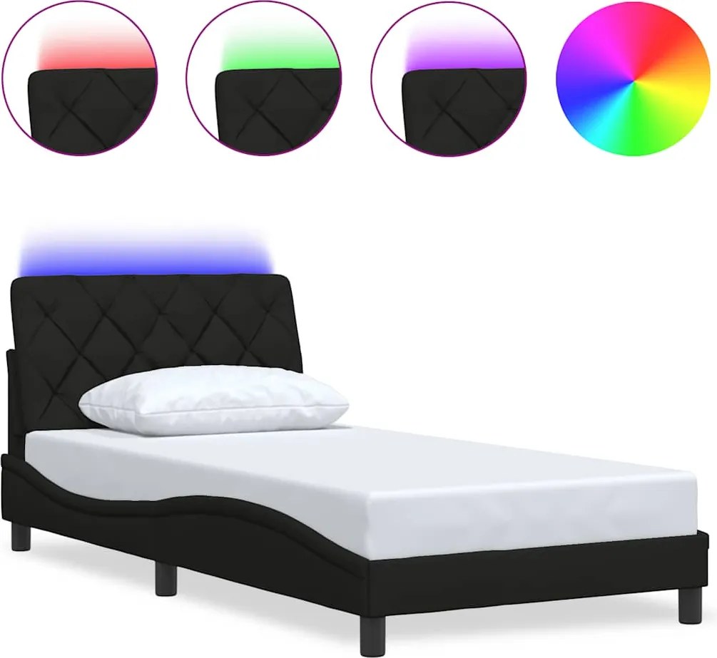 vidaXL fekete szövet ágykeret LED-ekkel matrac nélkül 100x200 cm