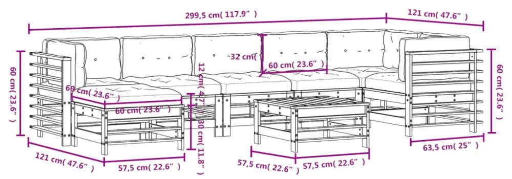 8 részes szürke tömör fa kerti ülőgarnitúra párnával