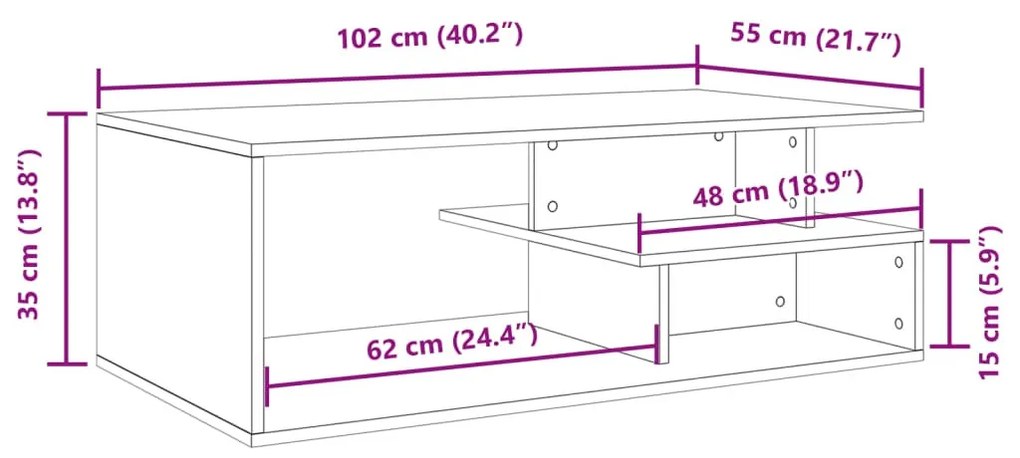 fekete szerelt fa dohányzóasztal 102x55x35 cm