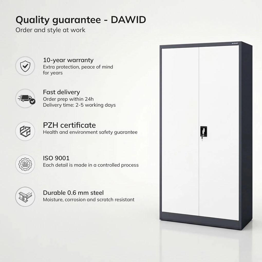 Zárható takarítószekrény antracit-fehér DAWID 900 x 1850 x 450 mm