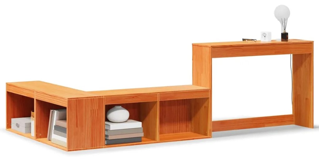 Viaszbarna tömör fenyőfa éjjeliszekrény asztallal 232x112x75 cm