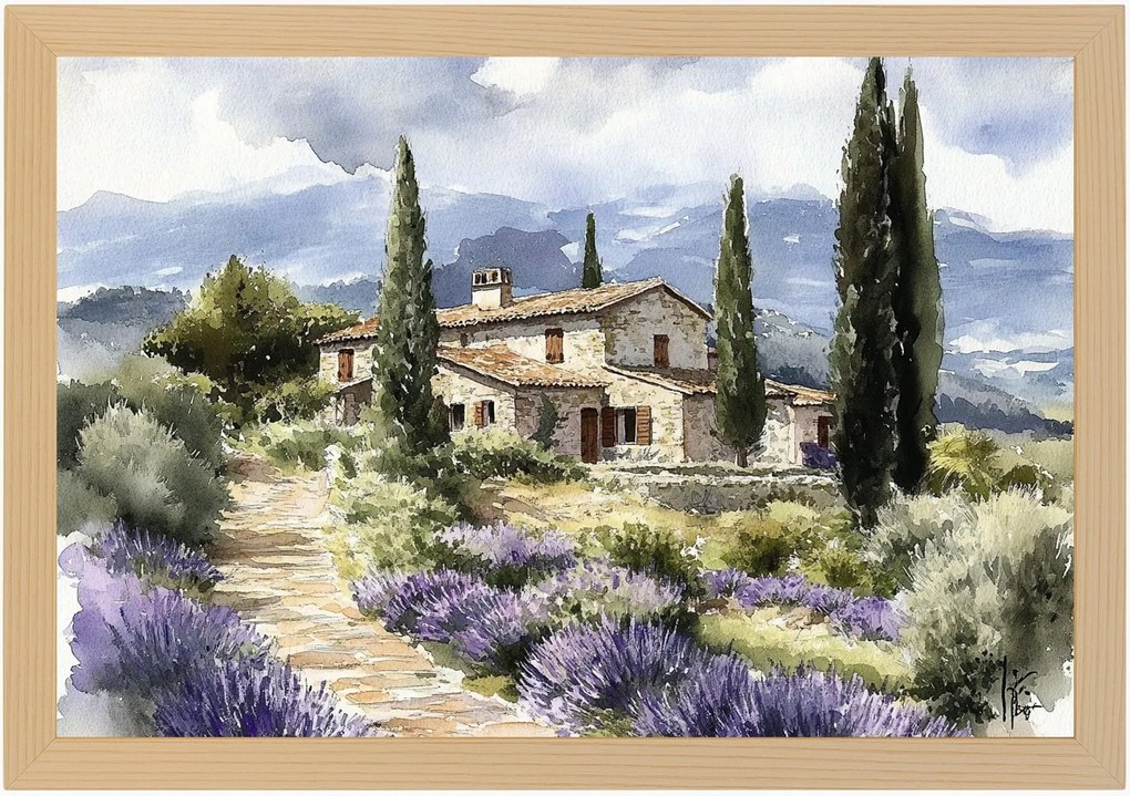Poszter Keret Fa Olaszország Toszkána Levendula Ciprus Kőház 60x40