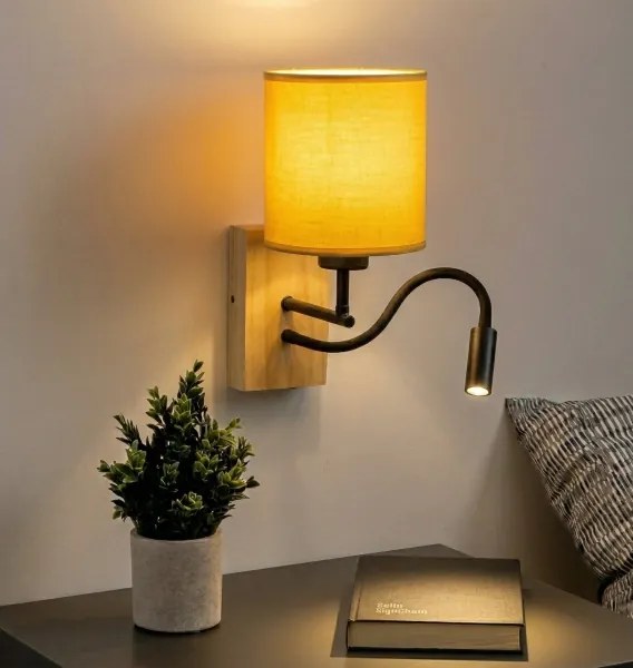 BRILAGI - LED fali lámpa NUBILA WOOD 1xE27/25W/230V + LED/3W tölgy/fekete/sárga