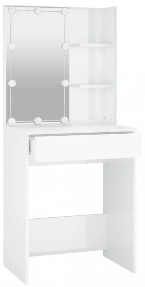magasfényű fehér fésülködőasztal LED-del 60 x 40 x 140 cm