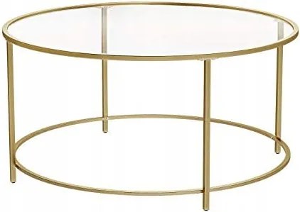 Stílusos dohányzóasztal, arany, kerek pad, edzett üveg, 84cm x45 cm