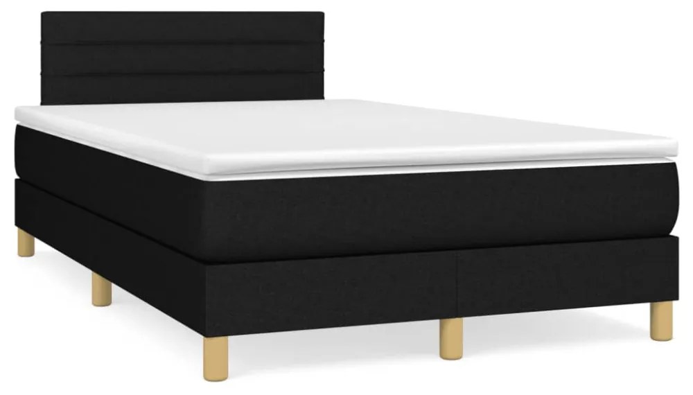 fekete szövet rugós és LED-es ágy matraccal 120 x 190 cm
