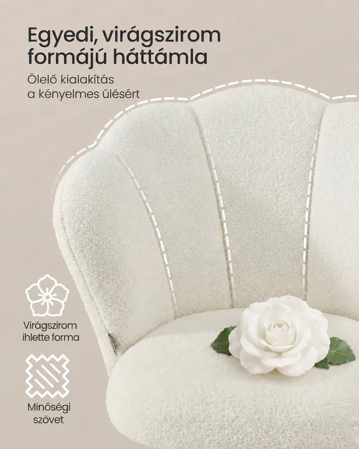 SONGMICS irodai szék és sminkszék, virágszirom háttámlával, állítható magassággal, görgőkkel, max. 110 kg, krémfehér