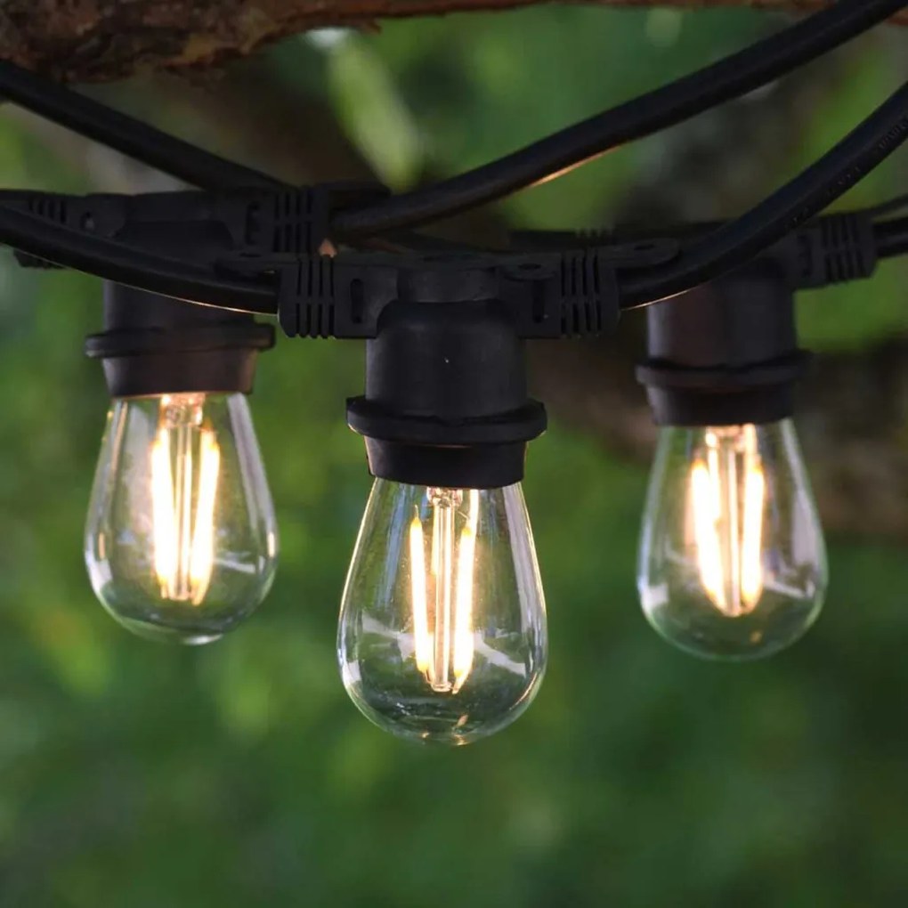 Kerti dekorációs fényfüzér | 15m + 16db LED izzó az árban | Kültéri égősor | Girland | IP44 E27