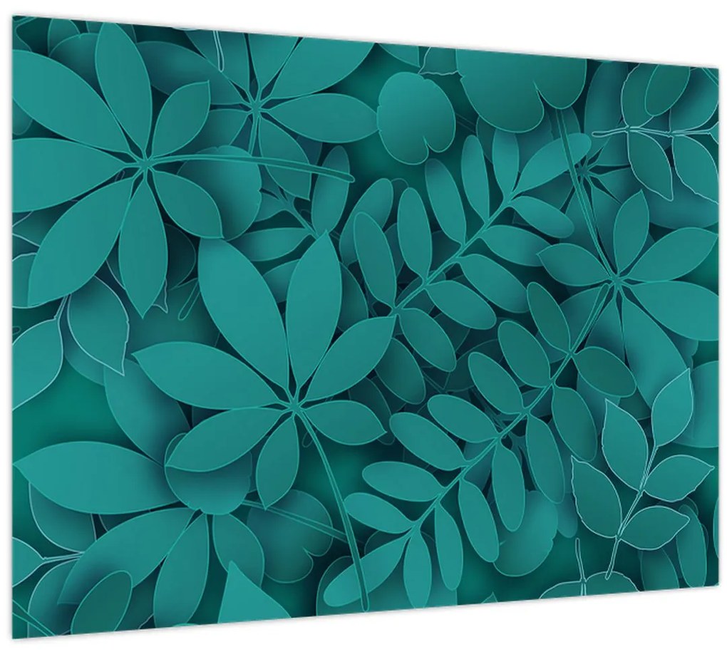 Üveg kép - Türkiz levelek (70x50 cm)