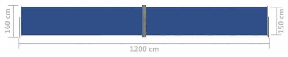 kék behúzható oldalsó napellenző 160 x 1200 cm