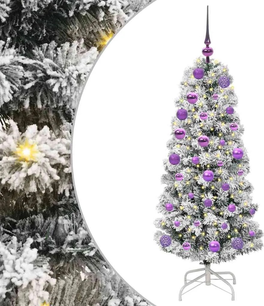 vidaXL Műanyag Hajtogatós Karácsonyfa 150 LED-del Zöld és Fehér 120 cm