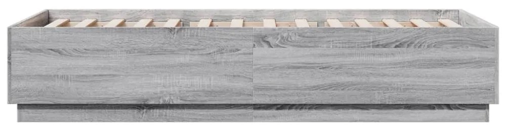 szürke sonoma színű szerelt fa ágykeret LED-del 90 x 200 cm