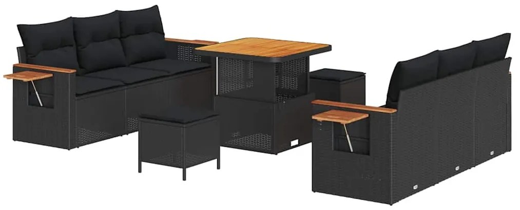 Kerti Kanapé Szett párnával 9 pcs Fekete 80 x 80 x 71 cm