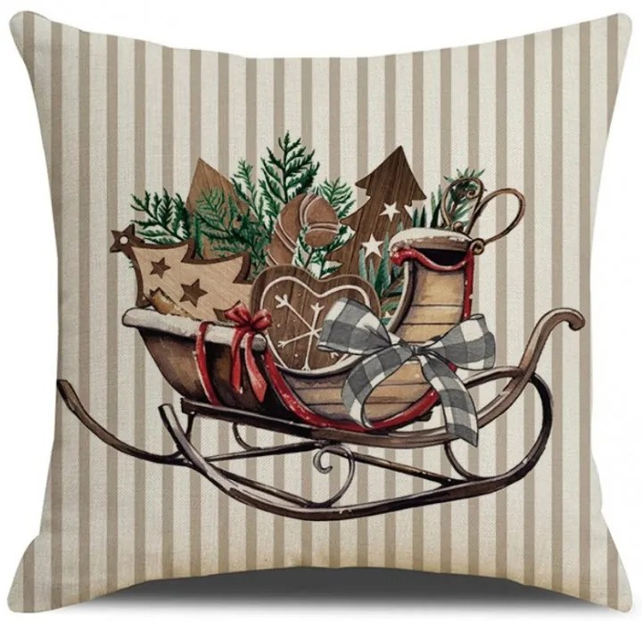 Karácsonyi párnahuzat SLEIGH 45x45 cm, bézs